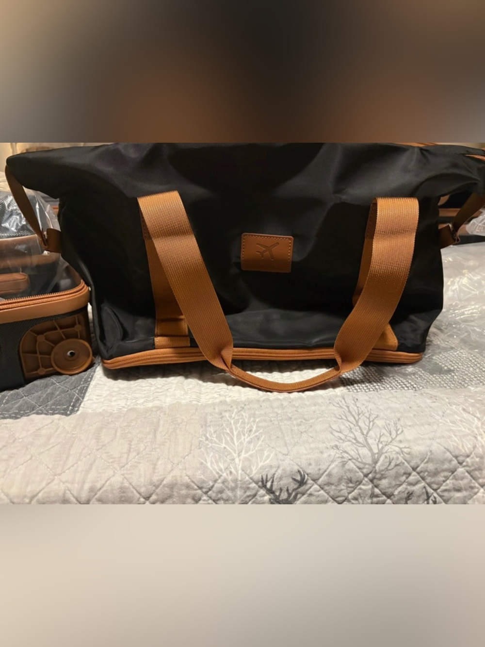 Men's Black Duffel Bag with Tan Accents